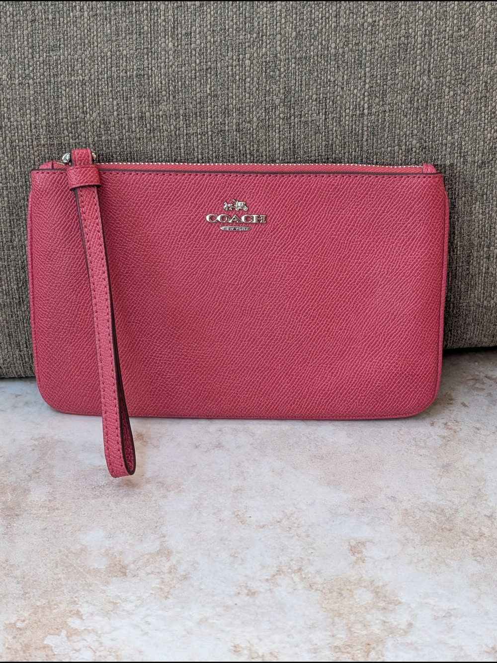 Coach Coral Pink Saffiano Large Corner Zip Wristlet